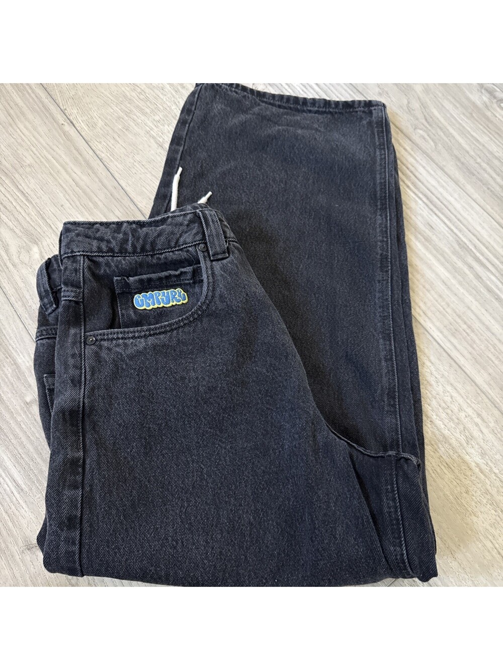 Empyre Loose Fit Wide Skate Jeans Mens 28 Black Wash Embroidered Logo Streetwear